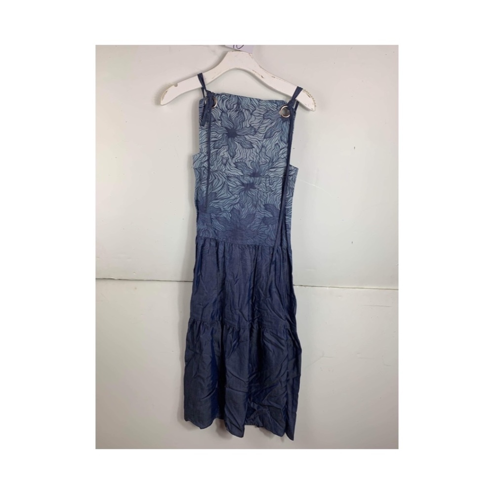 Anthropologie Eva Franco Blue Sleeveless Midi Flare Floral Dress